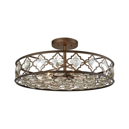 ELK LIGHTING Armand 8-Lght Semi Flush in Weathered Brnz w/Champagne-plated Crystals 31093/8